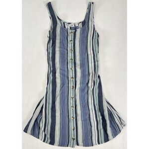 Y2K 90's True Craft Blue Green Striped Tank  Dress Tie Blossom Women's Size XS